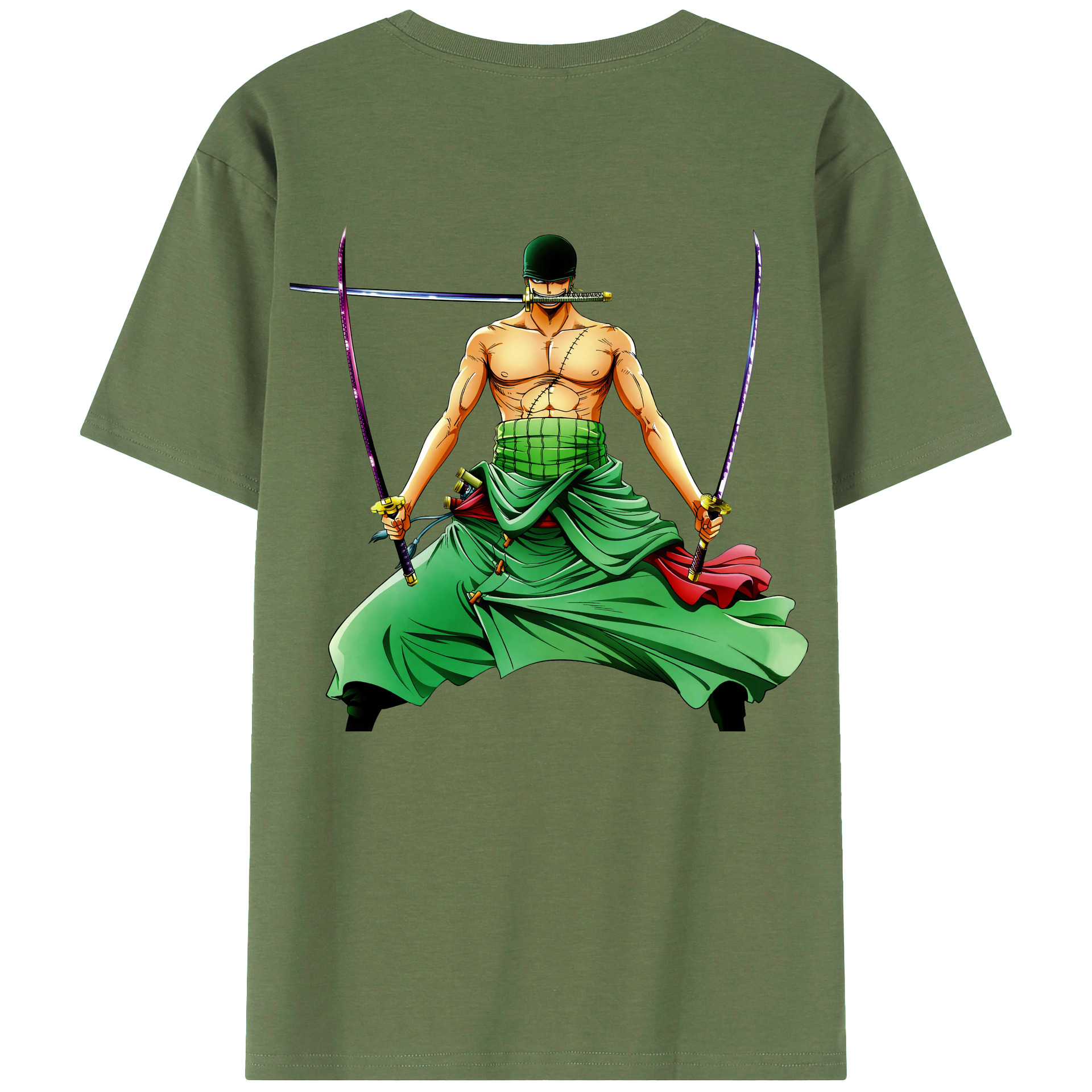 ワンピース ロロノア・ゾロ ONE PIECE Roronoa Zoro 綿100％ メンズ半袖Tシャツ（バックプリント） 通気性